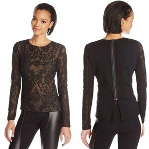 BCBGMAXAZRIA Lace overlay blouse with lace arms‎